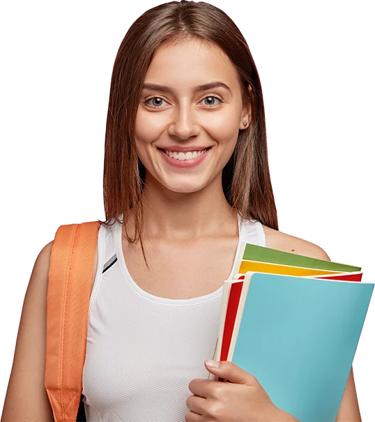 Student with books and backpack