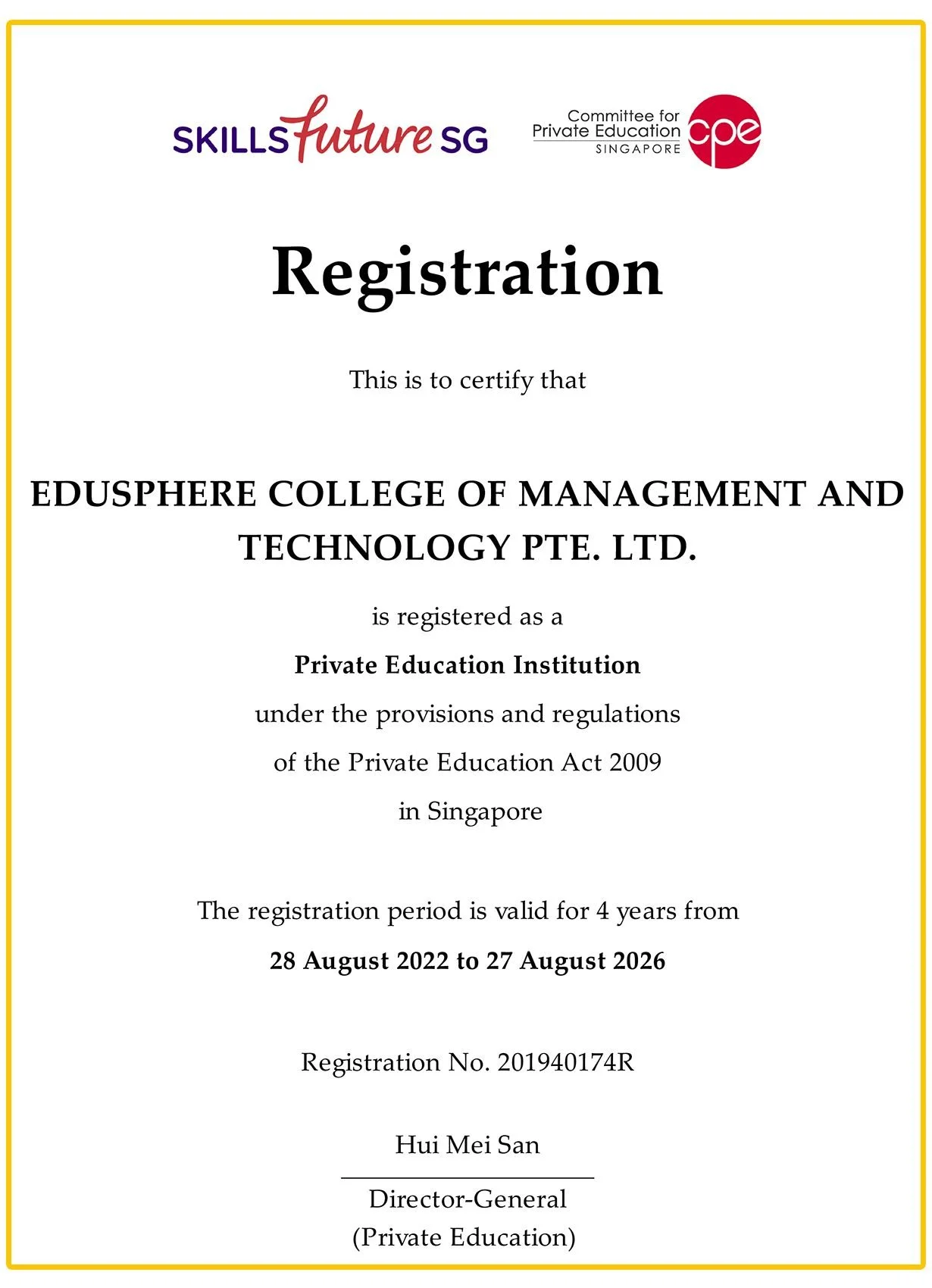 Edusphere College Registration Certificate